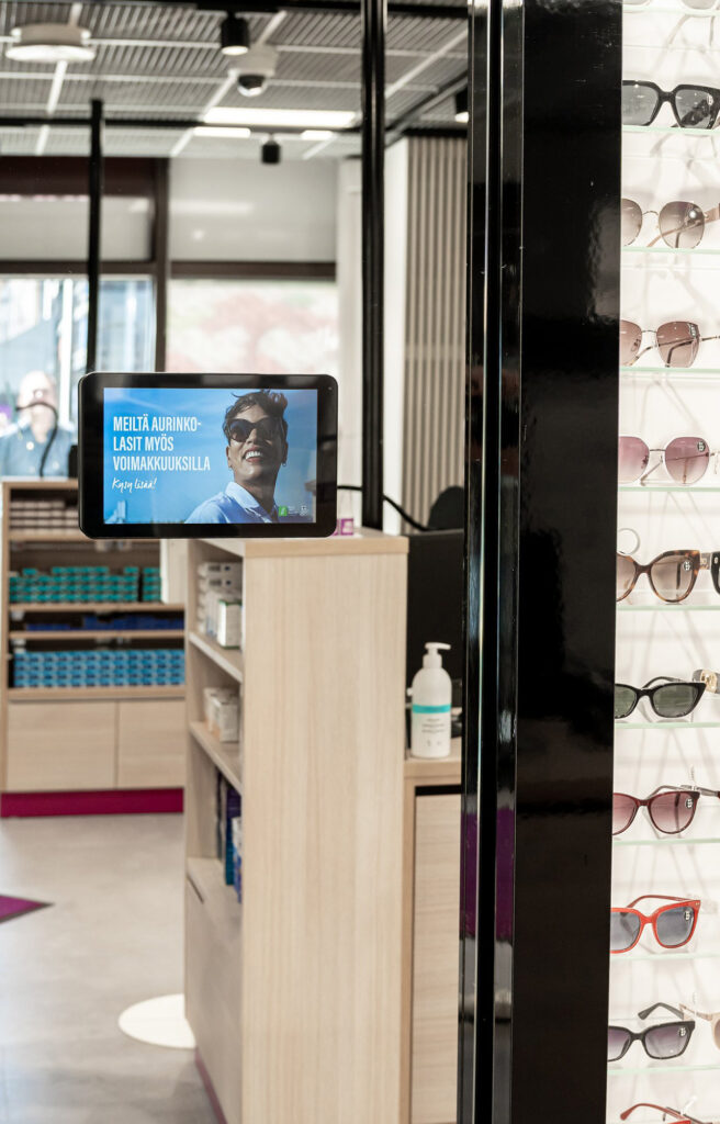 advertising display in sunglasses stand