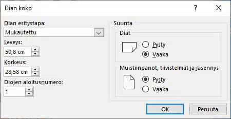 Muokkaa Powerpoint-dian kokoa infonäytöille sopivaksi